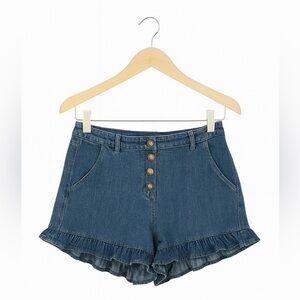 Blush Boutique Women’s Ruffled Button-Up Denim Shorts | Size Large | Stylish Sum